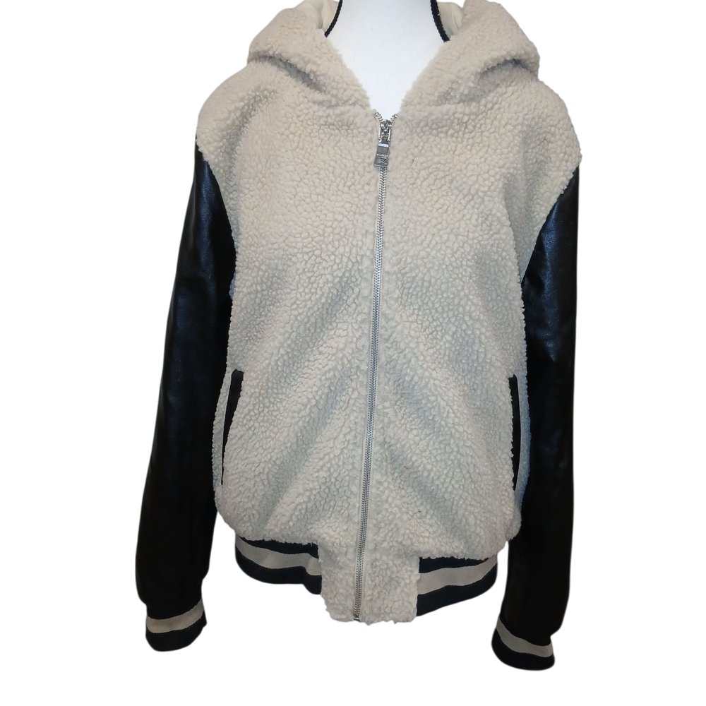 Stylish Madden Cream and Faux Leather Bomber Jacket
